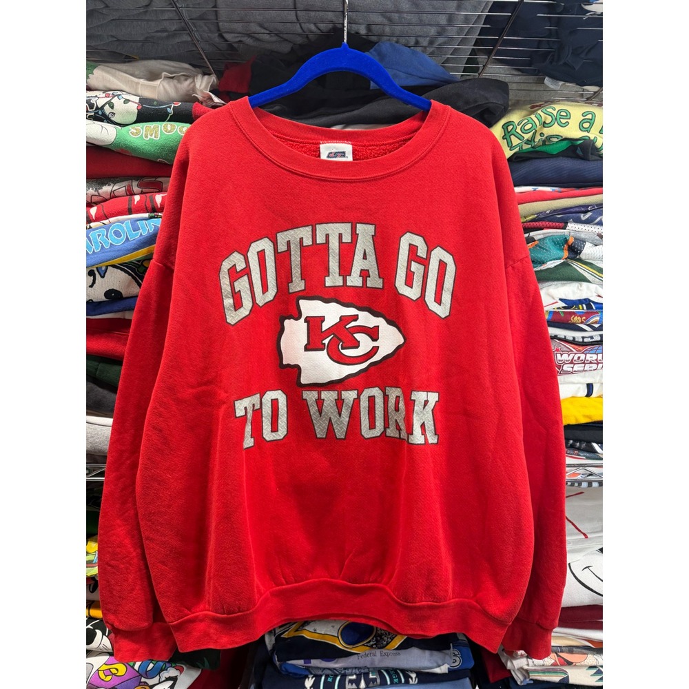 VIntage 90s NFL Kansas City Chiefs Sweatshirt Mens XL Red Gotta Go To Work KC